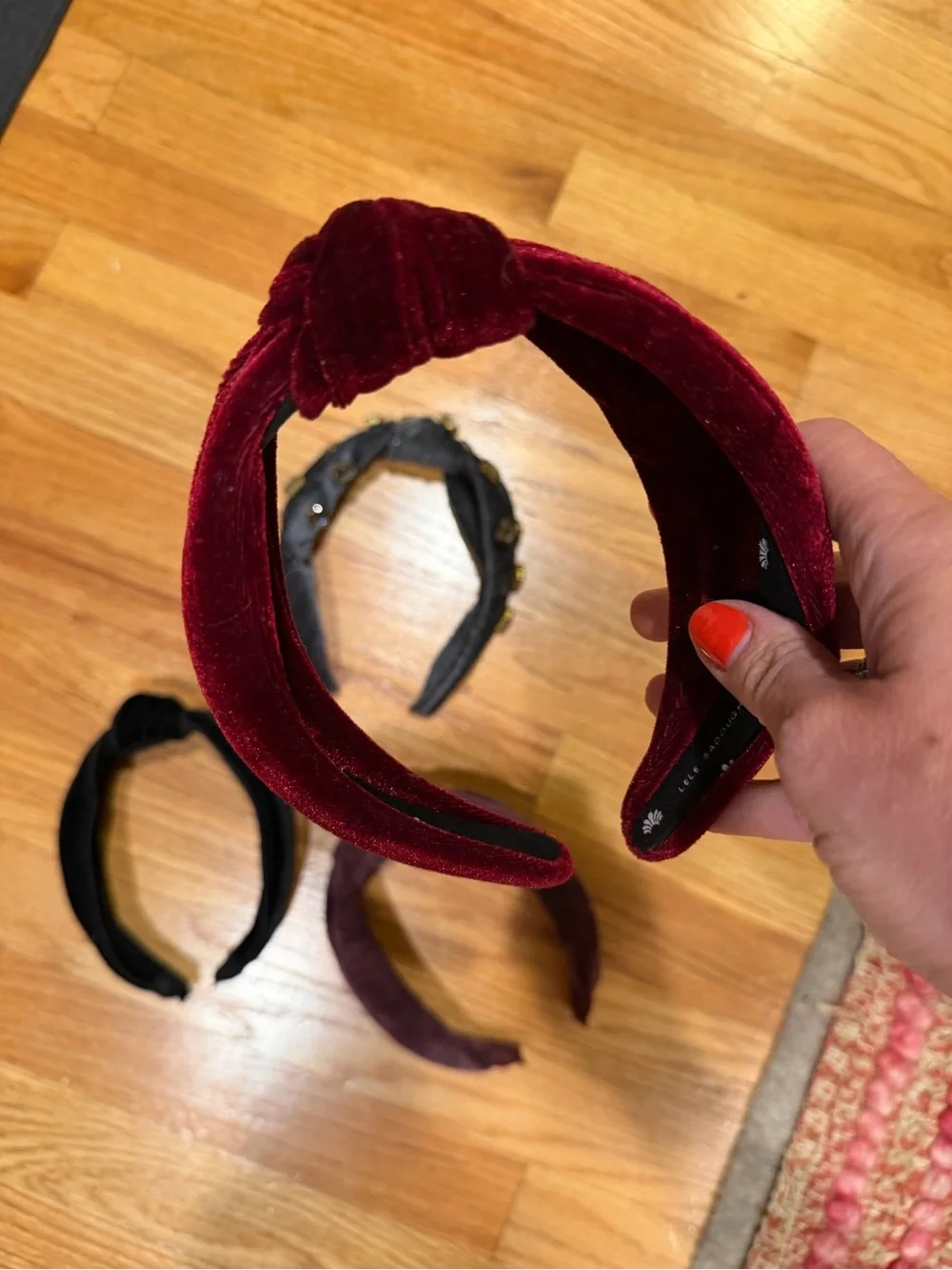 Four Velvet Knotted Headbands - Black, Purple, Maroon, Gray Jeweled